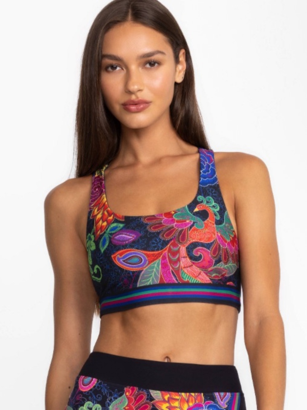 Johnny Was Bee Active Black Peacock Sports Bra Size XL